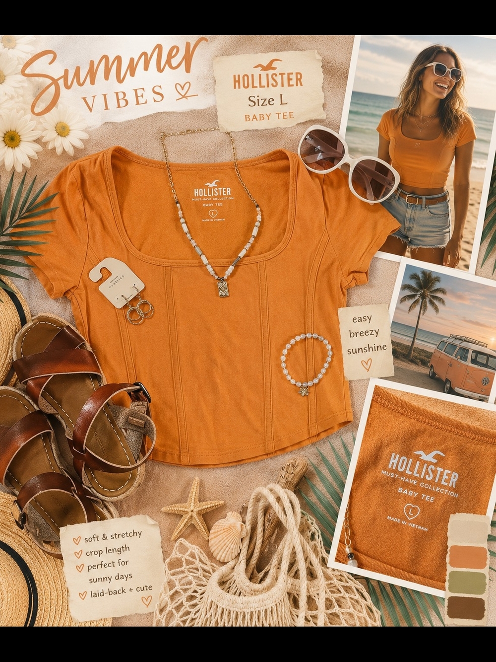 Hollister Rust Orange Cropped Baby Tee